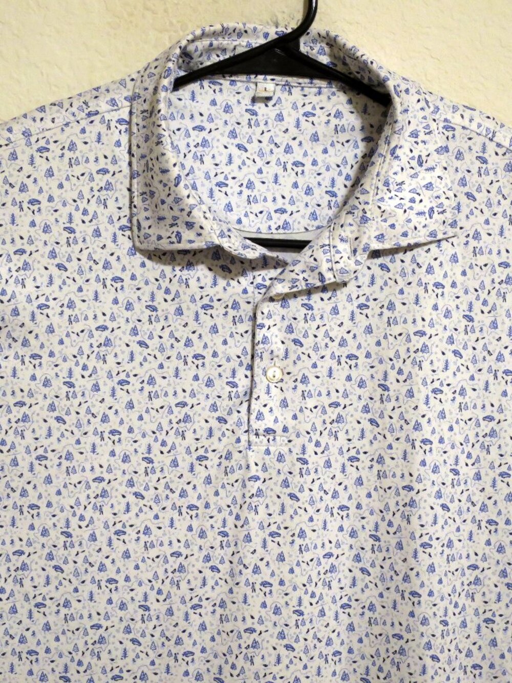 Peter Millar Shirt Mens Large Summer Comfort Golf Polo White Blue Trees